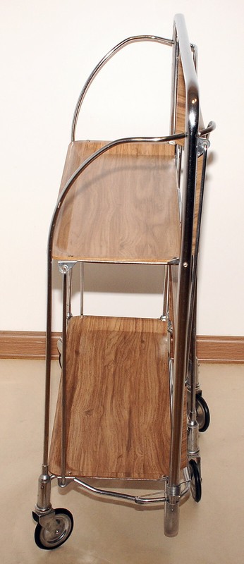 SERVING TABLE Mid-Century Modern Folding Tea Cart Chrome Plywood Bauhaus Style gallery