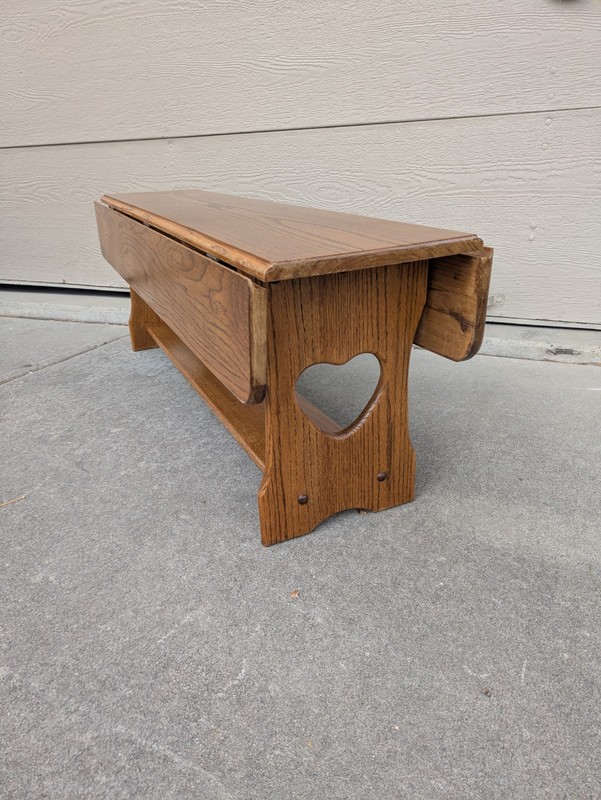 Vintage Rustic Country Farmhouse Oak Wood Console Coffee Drop Leaf Table E23 gallery