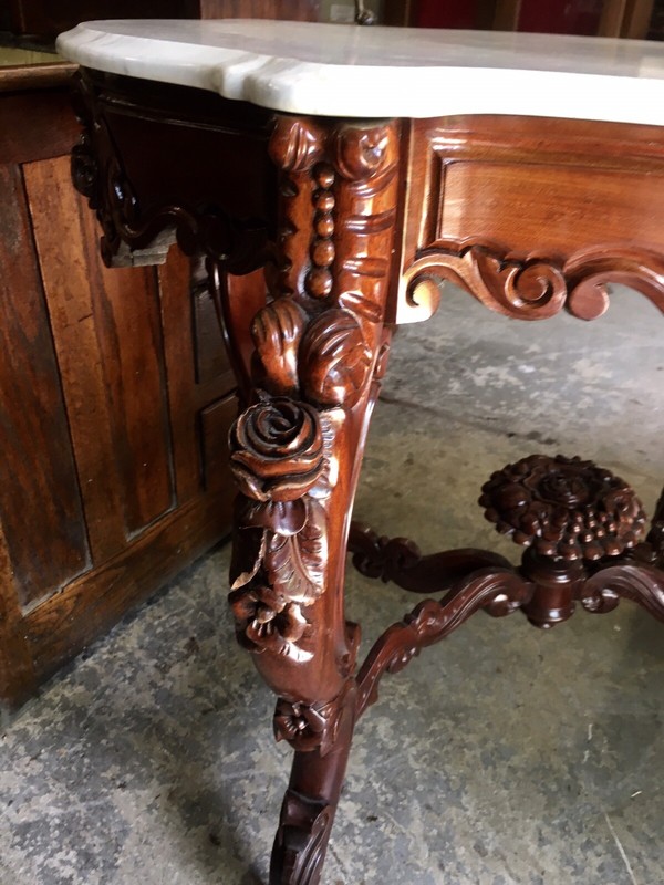 19th c. MAHOGANY CARVED MARBLE TOP TABLE gallery
