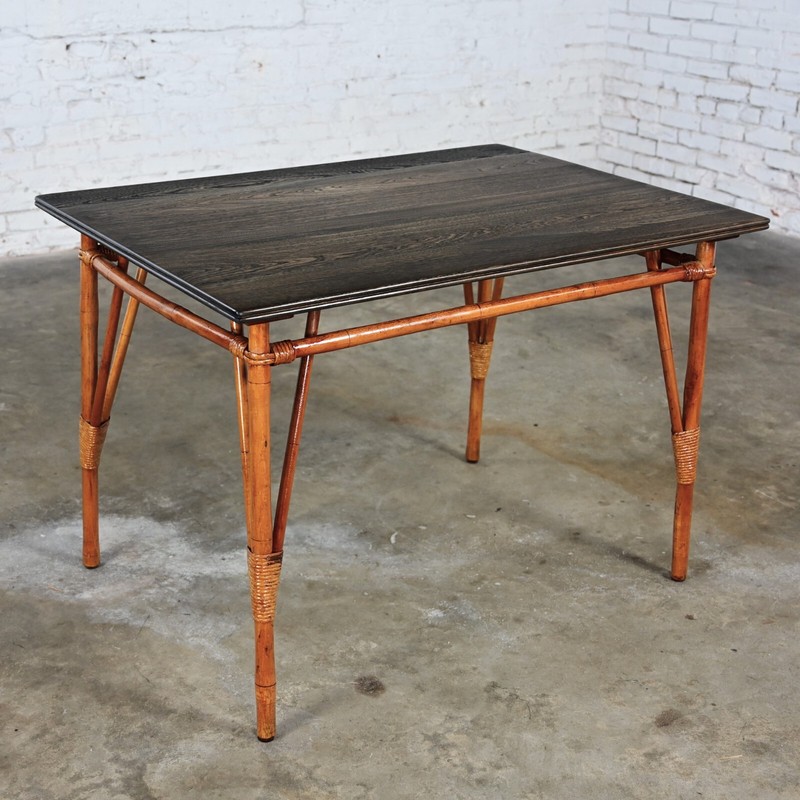 Mid 20th Island Style Rattan Dining Table with Ebony Stained Hardwood Top gallery