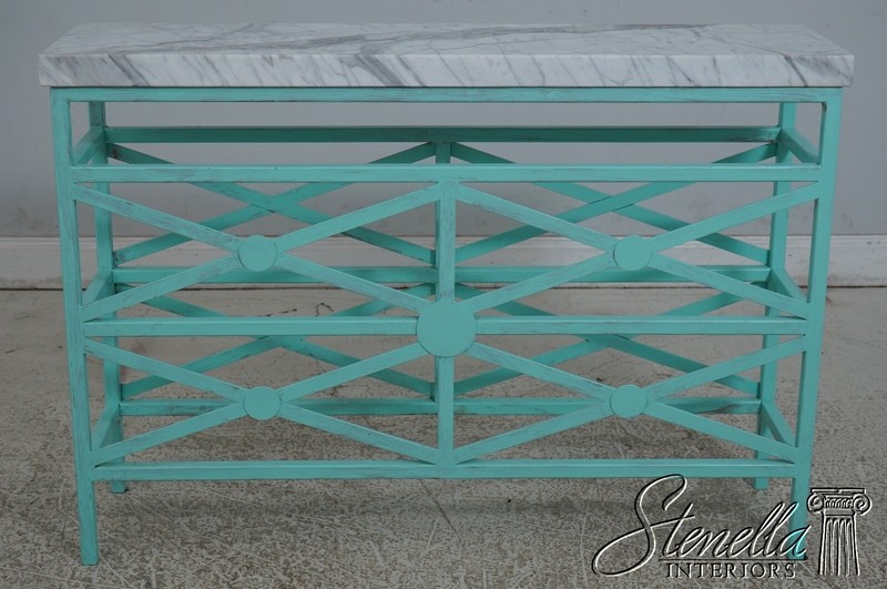 67438: EJ VICTOR Modern Design Verdigris Marble Top Metal Base Console Table gallery