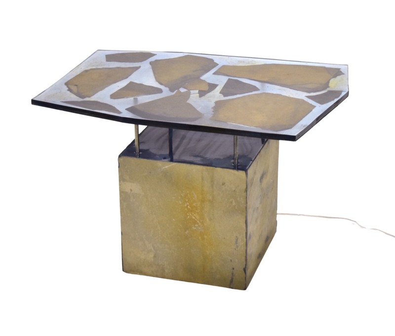Custom Studio Made Side Table with Resin and Slate Top and Light Up Base gallery