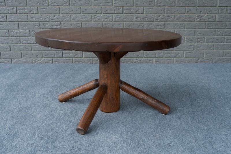 Vintage Adirondack Style Log Cabin Round Pine Coffee Table - 31” 
