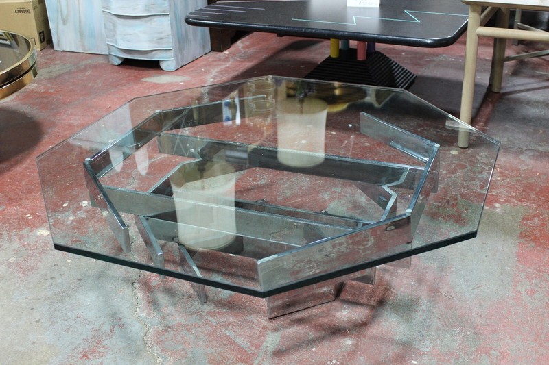 Paul Mayen Coffee Table Octogon Glass & Chrome 1960's Mid Century Modern gallery