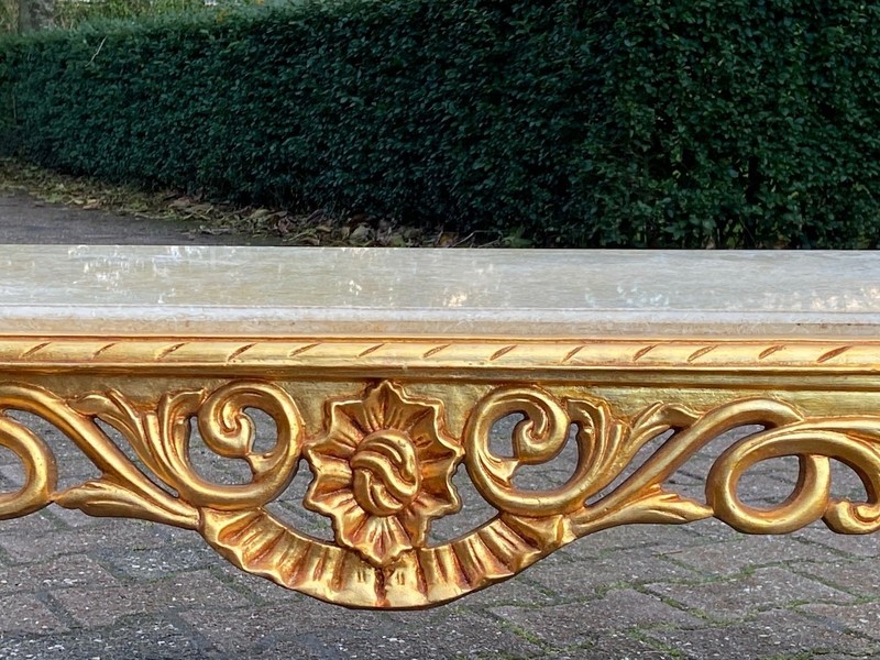 Table Italian Baroque Gilt Beech Marble Coffee Vintage 1970s Elegant gallery