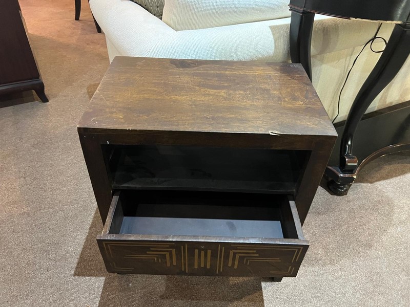 Vintage Geometric Inlay Wood Side Table with Drawer gallery