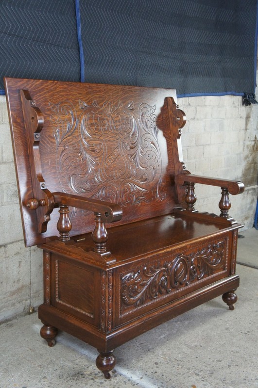 Antique Victorian Oak Library Tavern Monks Bench Tilt Top Hutch Table Settle Pew gallery
