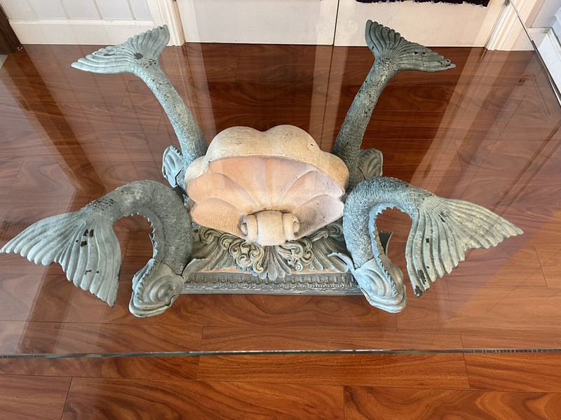 Special Vintage Neoclassical Cast Metal Bronze French Table Fish Koi Dolphin gallery