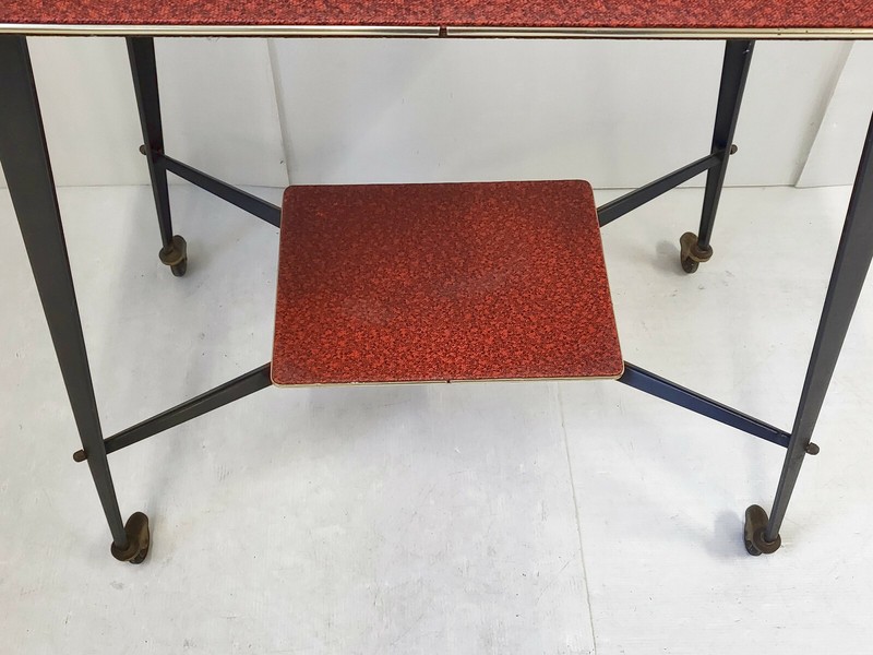 Vintage 1960 Rolling Serving Table In Fused Steel & Skai 60S 1960S gallery