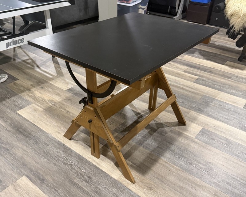 VINTAGE CAST IRON AND WOOD DRAFTING TABLE/DESK C.1950 41x32" rare Adjustable gallery