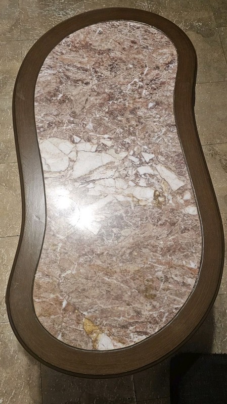Antique Victorian French 40″ W Kidney Rose Marble Inset Top Coffee Table -SHIPS!