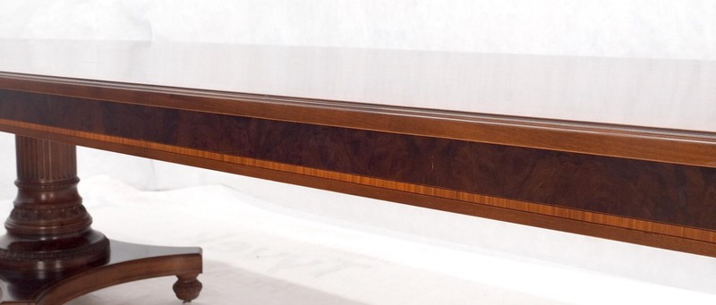 Banded Oval Racetrack Shape Carved Double Pedestal Burl Walnut 13' Long Dining gallery