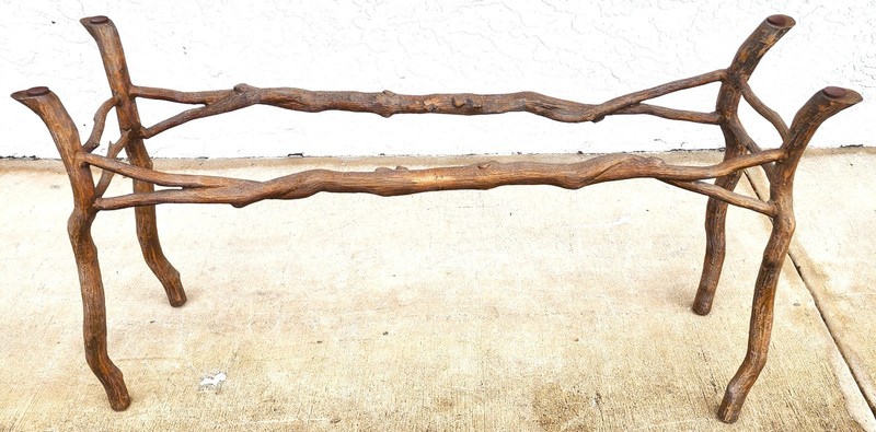 Vintage French Rustic Metal & Marble Faux Bois Branch Console Sofa Table gallery