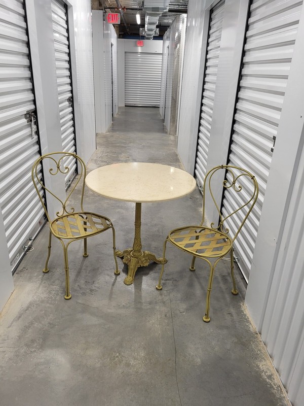 Vintage Cast Iron Table Base with Marble Top and Two Cast Iron Chairs Excellent gallery