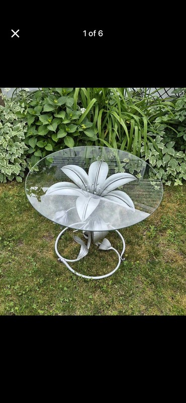 Vintage Arthur Court Metal & Glass Lily Table