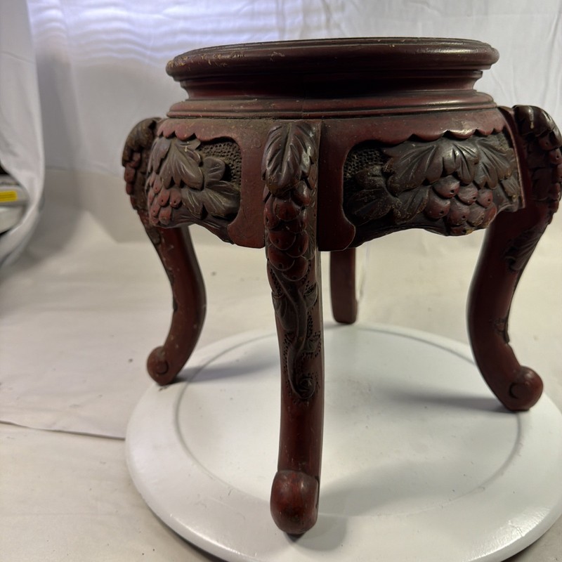 Vintage Meiji Era Japanese Nouveau Dragon Carved Wood Stool End Table gallery