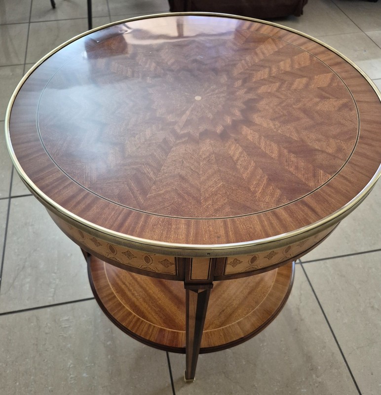 Vintage Louis XVI Side Table with Brass Gallery, Shelf & Swing drawer gallery