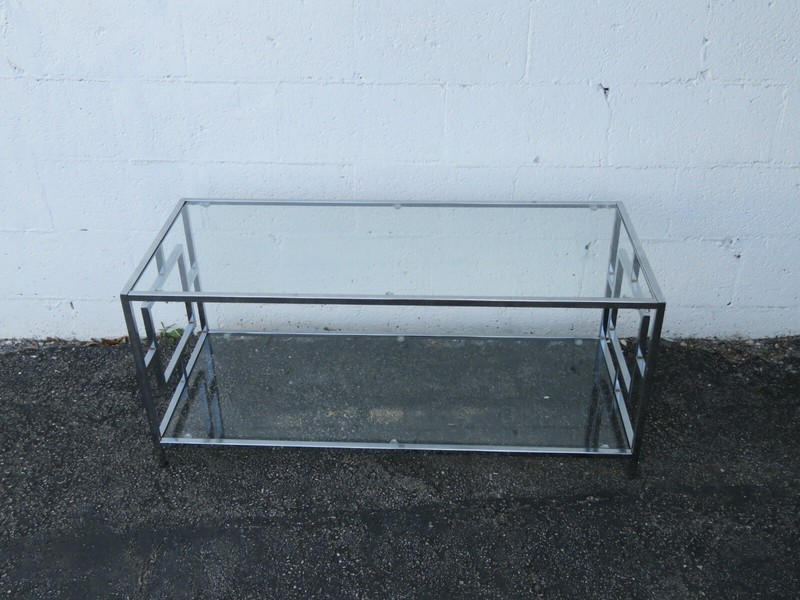 Hollywood Regency Modern Chrome Glass Top Coffee Table 2798 gallery