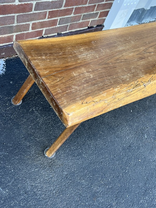 Rustic Coffee Table With Peg Legs Mid Century Modern Solid Wood 57” Long Narrow gallery