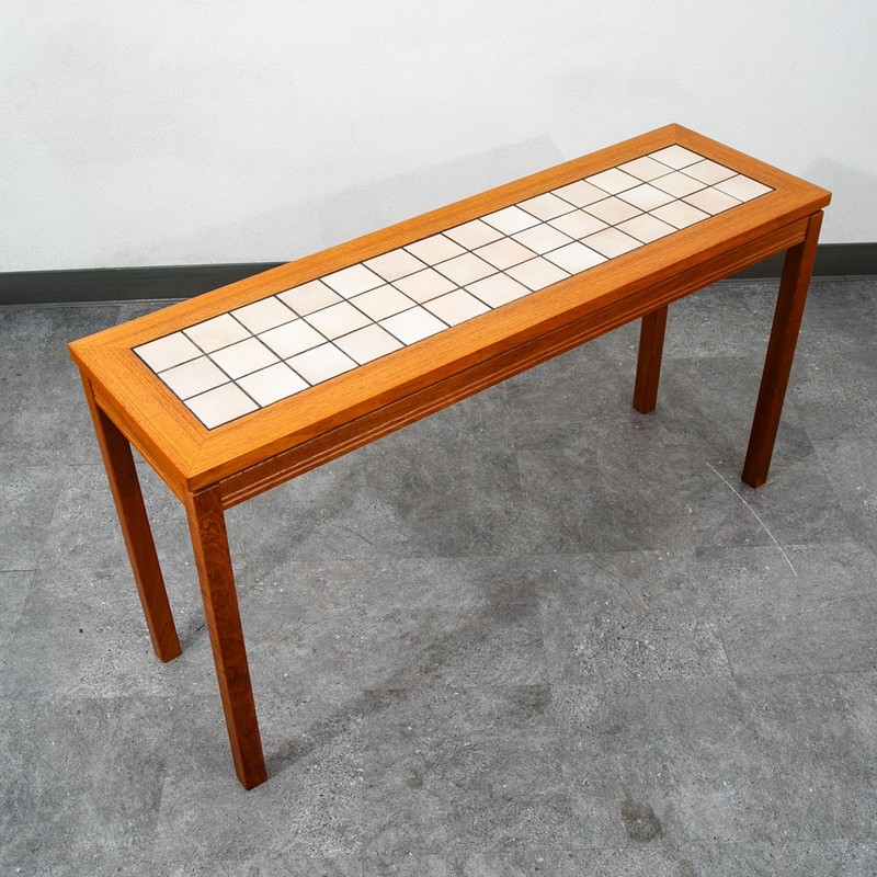 Mid Century Danish Modern End Table Side Entryway Console Wide Tile Teak Wood