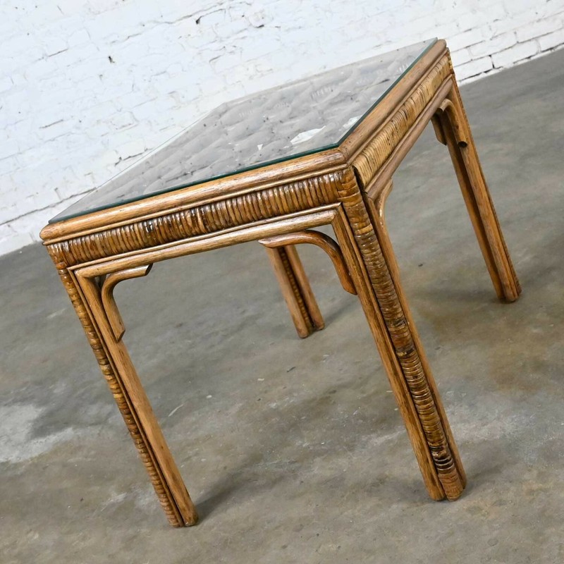 Vintage Organic Modern Rattan Coffee Table & Side Table Style Ficks Reed, pair gallery