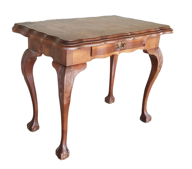 ANTIQUE 19c HAND CARVED SIDE TABLE DESK with CENTER DRAWER BALL AND CLAW LEG gallery