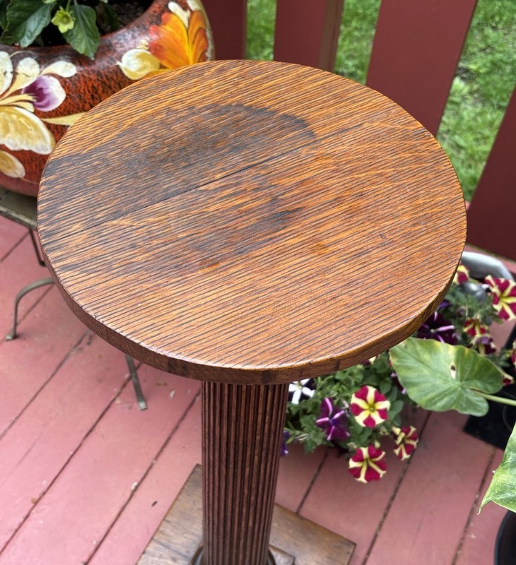 Antique Arts & Crafts Mission Quartersawn Tiger Oak Plant Stand Pedestal Fluted gallery