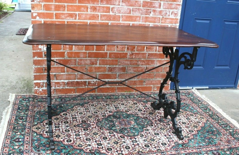 English Antique Cast Iron Base & Solid Oak Top Table / desk gallery