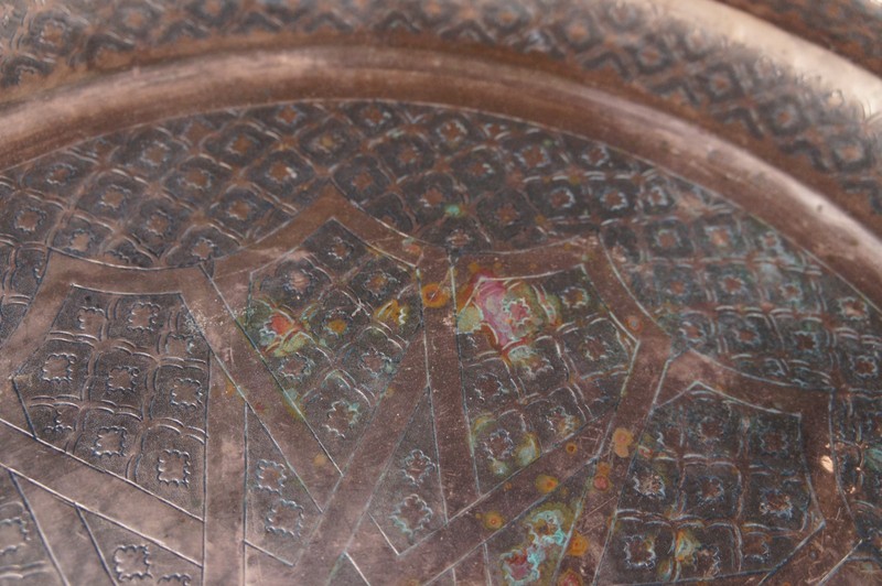 Turkish Hammered Copper Round Coffee Side End Tray Table Plant Stand 26" gallery