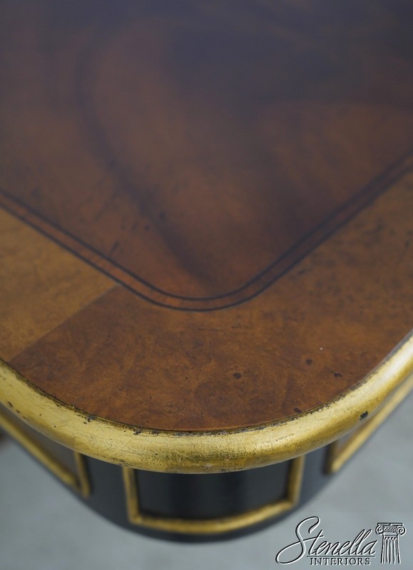 L69715: BAKER Double Pedestal Neoclassical Burl, Ebony & Gold Dining Table gallery