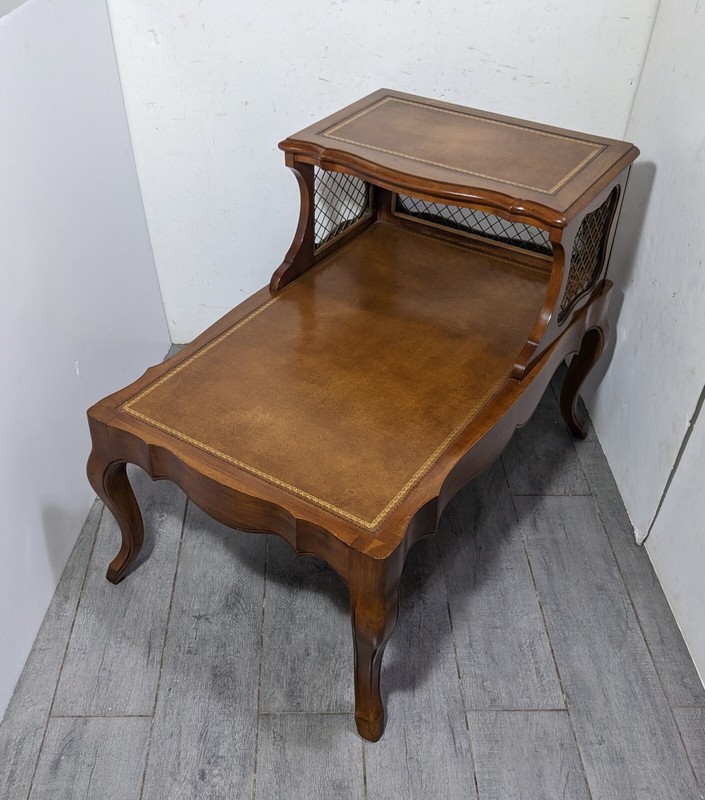 Vintage Townsend Grand Rapids French Provincial Leather Top 2-Tier Step Table B gallery
