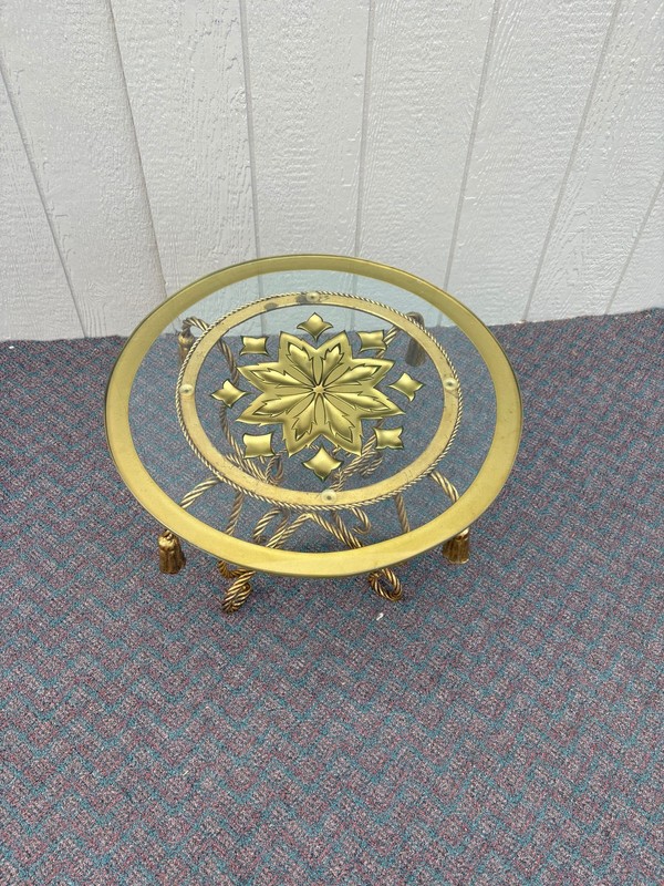 67703 ITALIAN MADE Mid-Century Brass and Glass Round Accent Table gallery