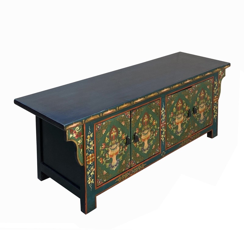 Chinese Tibetan Teal Green Blue Jewel Treasure Graphic TV Console Table cs7744 gallery