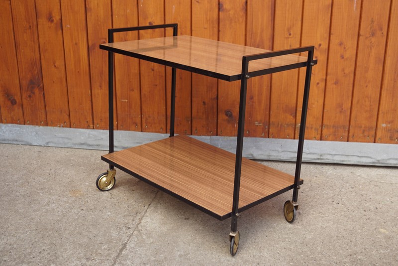 Serving Cart Tea Cart Walnut 60s Table Side Table Mid Century Bar 50s gallery