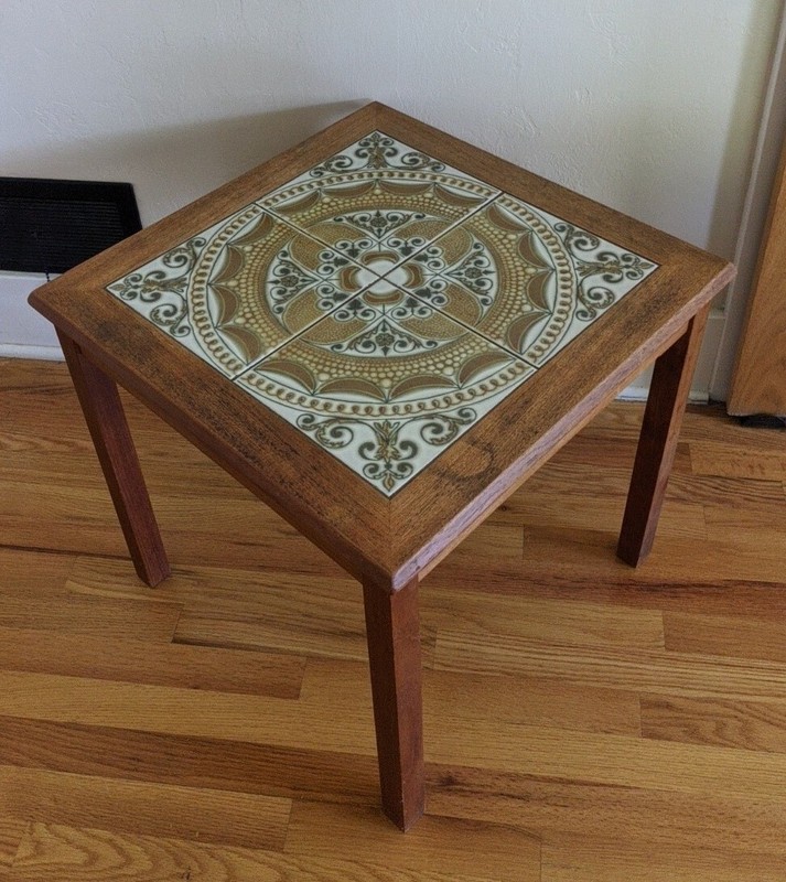 Vintage Mid Century Mod Made In Denmark Teak Wood And Tile 20″ End Table.