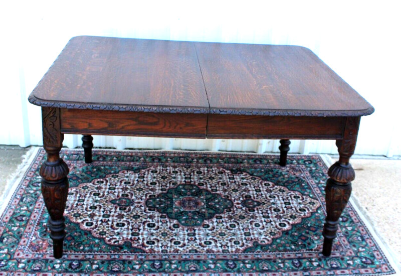 French Antique Tiger Oak Renaissance Kitchen Dining Table Circa 1880 gallery