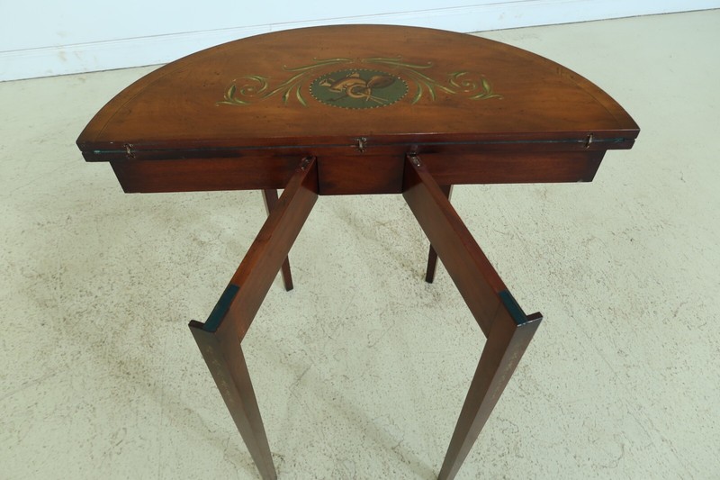 50536EC: English Adam Style Paint Decorated Flip Top Hall Card Table gallery