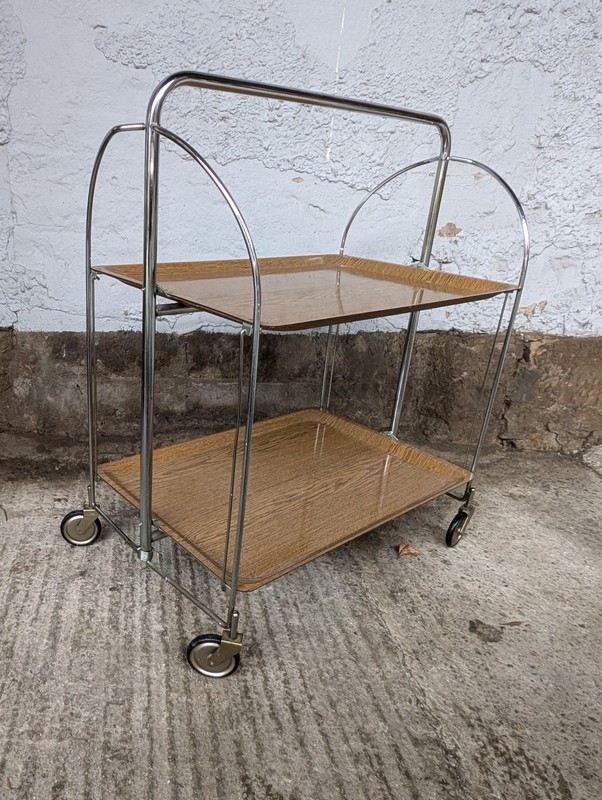 Dinet Serving Cart Tea Cart Table Side Table Bar Chrome 70s Oak 12 gallery
