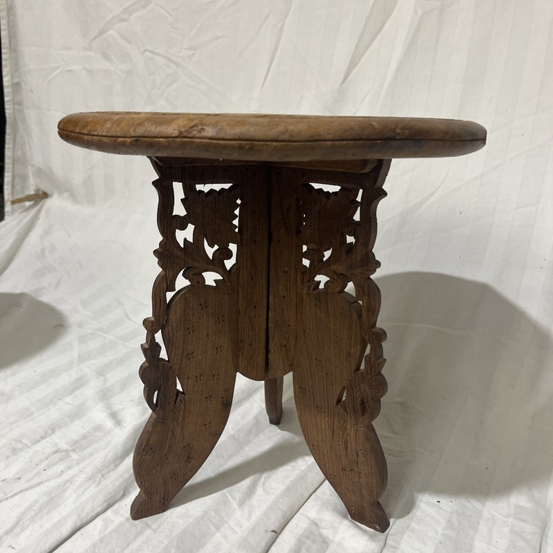VINTAGE HAND CARVED FOLDING WOODEN SMALL TABLE MADE IN INDIA INLAY