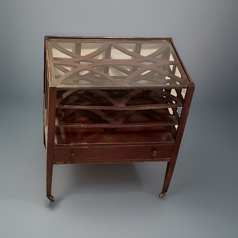 Vintage Mahogany Record Stand Traditional Glass Top Bar Serving Wood Table