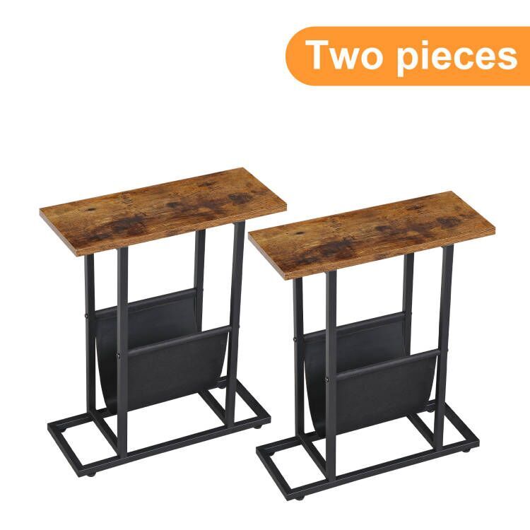2PCS Small Narrow Side Table with Magazine Holder for Small Spaces Rustic Brown gallery