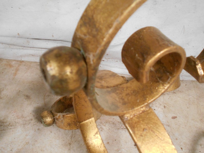 VINTAGE PAIR OF MID CENTURY GILT WROUGHT IRON END TABLES gallery