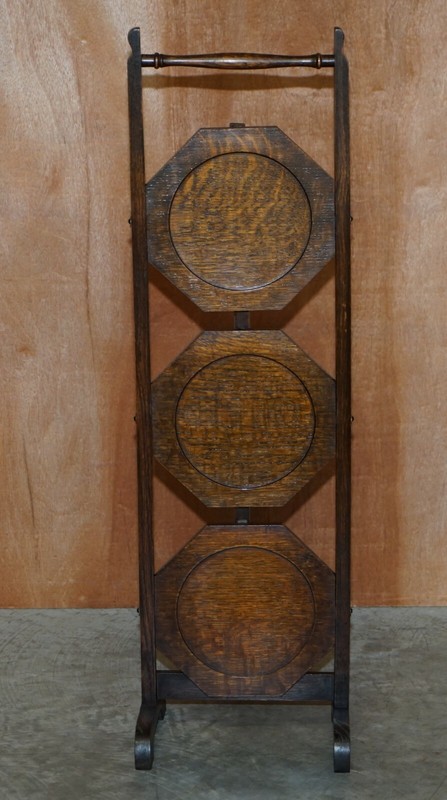 CIRCA 1900 ENGLISH OAK FOLDING WHATNOT DISPLAY TABLE CAKE STAND LOVELY PATINA gallery