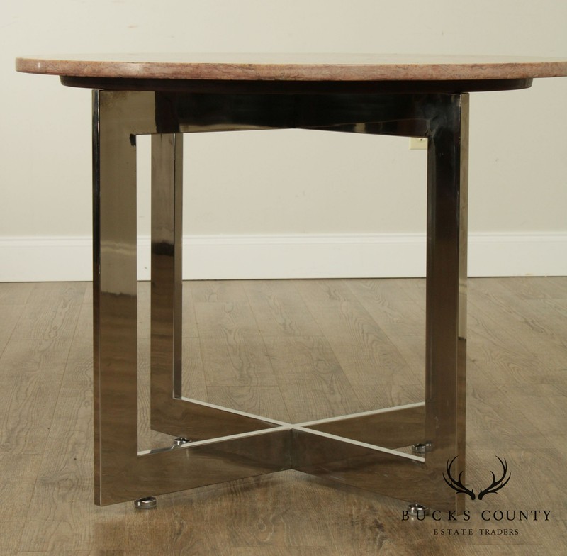 Mid Century Modern Chrome Base 36" Round Marble Top Side Table gallery