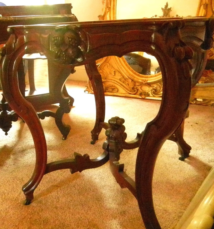 Antique Turtle Top Table Rococo Revival White Marble1800's gallery