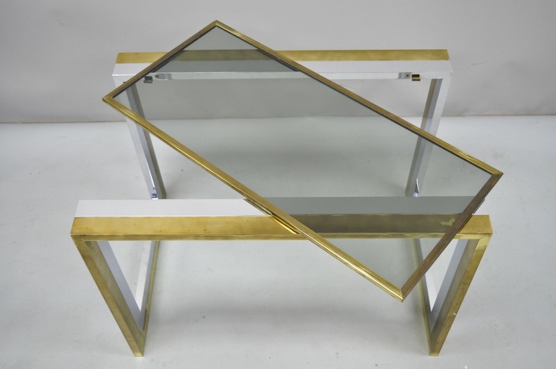 Mid Century Modern Chrome Brass Glass Waterfall Side Table by Messin Finland gallery