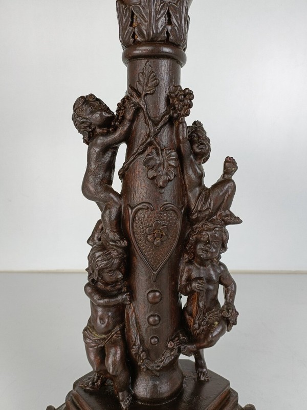 Ornate Vintage Resin Plant stand Pedestal Side Table Putti playing Faux Wood Far gallery