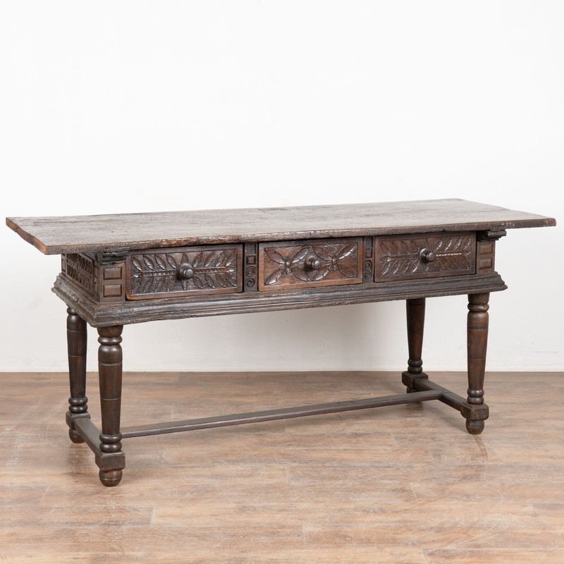 Late 18th Century Spanish Oak Three Drawer Console Table