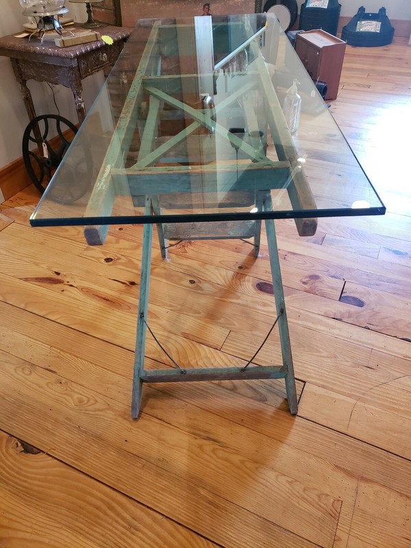 Vintage Industrial Table Workbench Kitchen Island W/VTG folding ladder base gallery