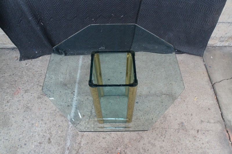 Hollis Jones Style Hollywood Regency Beveled Glass Brass Dining Breakfast Table gallery